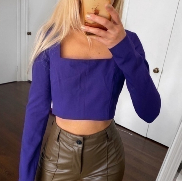 NWT Zara Purple Cropped Long Sleeve Open Back Top, Size S - Picture 9 of 10